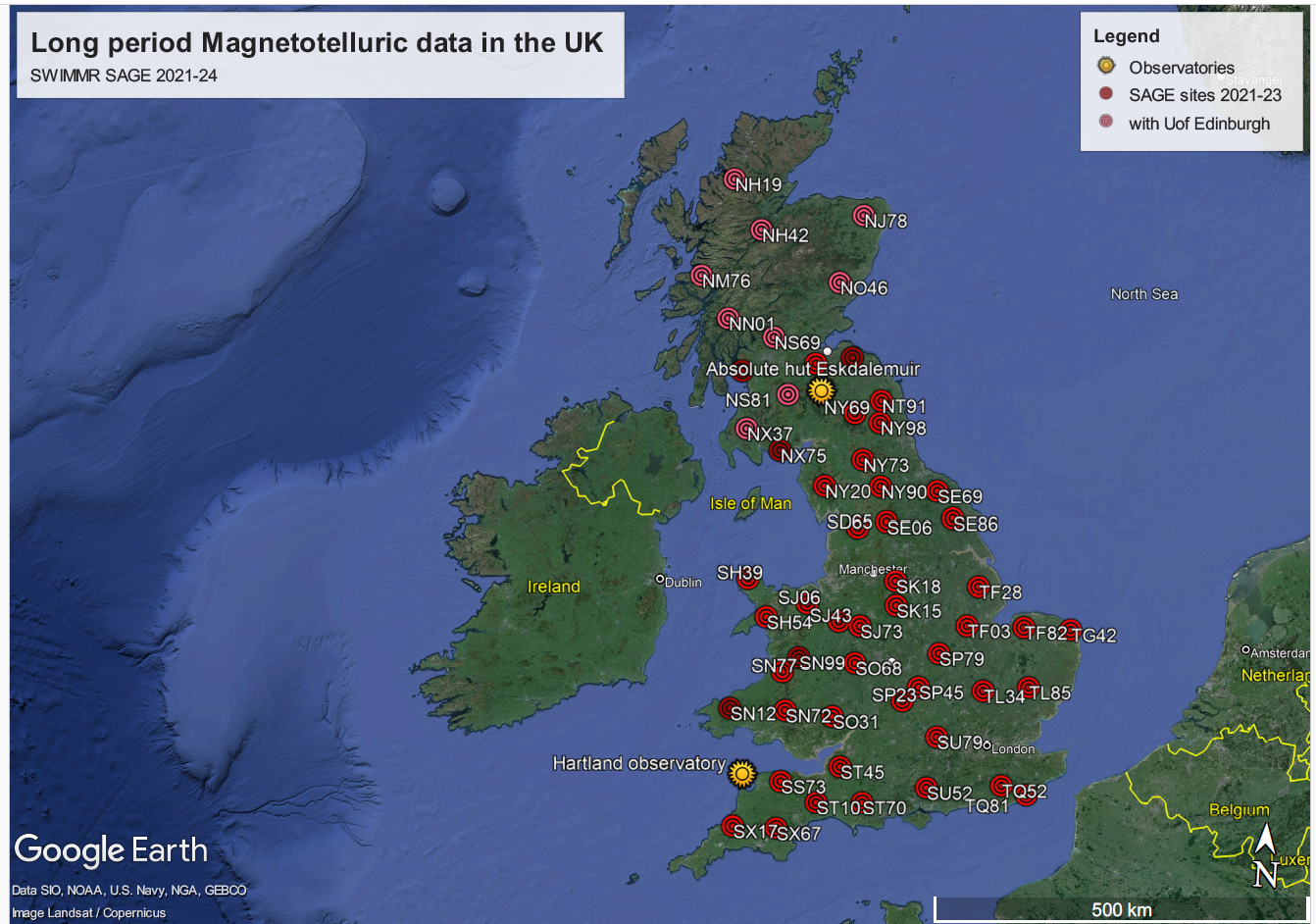 Figure 1: Location of SAGE long-period MT sites in Britain